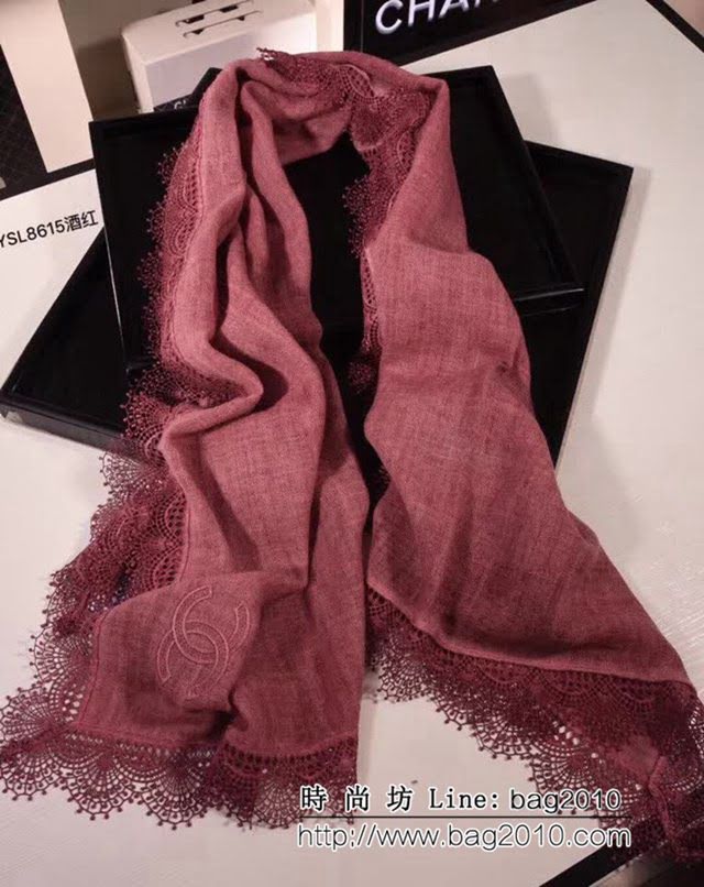 CHANEL香奈兒頂級品 2018秋冬新款山羊絨蕾絲邊圍巾 YSL8615 LLWJ7415
